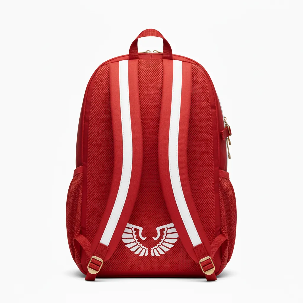 Custom Lacrosse Team Backpack - Red, White - Cardinal Thunderbird Spirit - Back View - Kinexa Sportswear