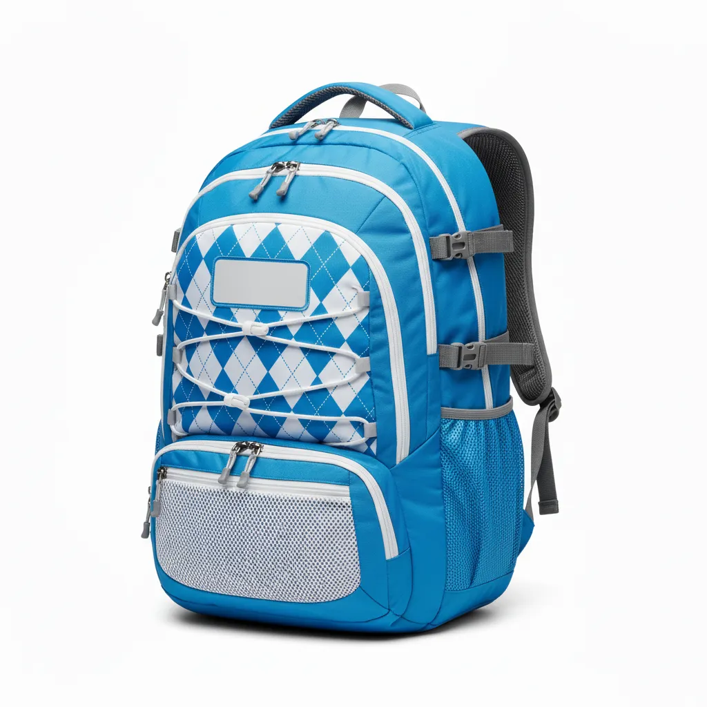 Custom Lacrosse Team Backpack - Blue, White, Blue - Carolina Tar Heel - Front View - Kinexa Sportswear