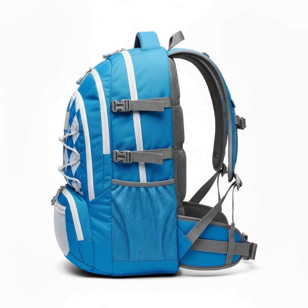 Custom Lacrosse Team Backpack - Blue, White, Blue - Carolina Tar Heel - Side View - Kinexa Sportswear
