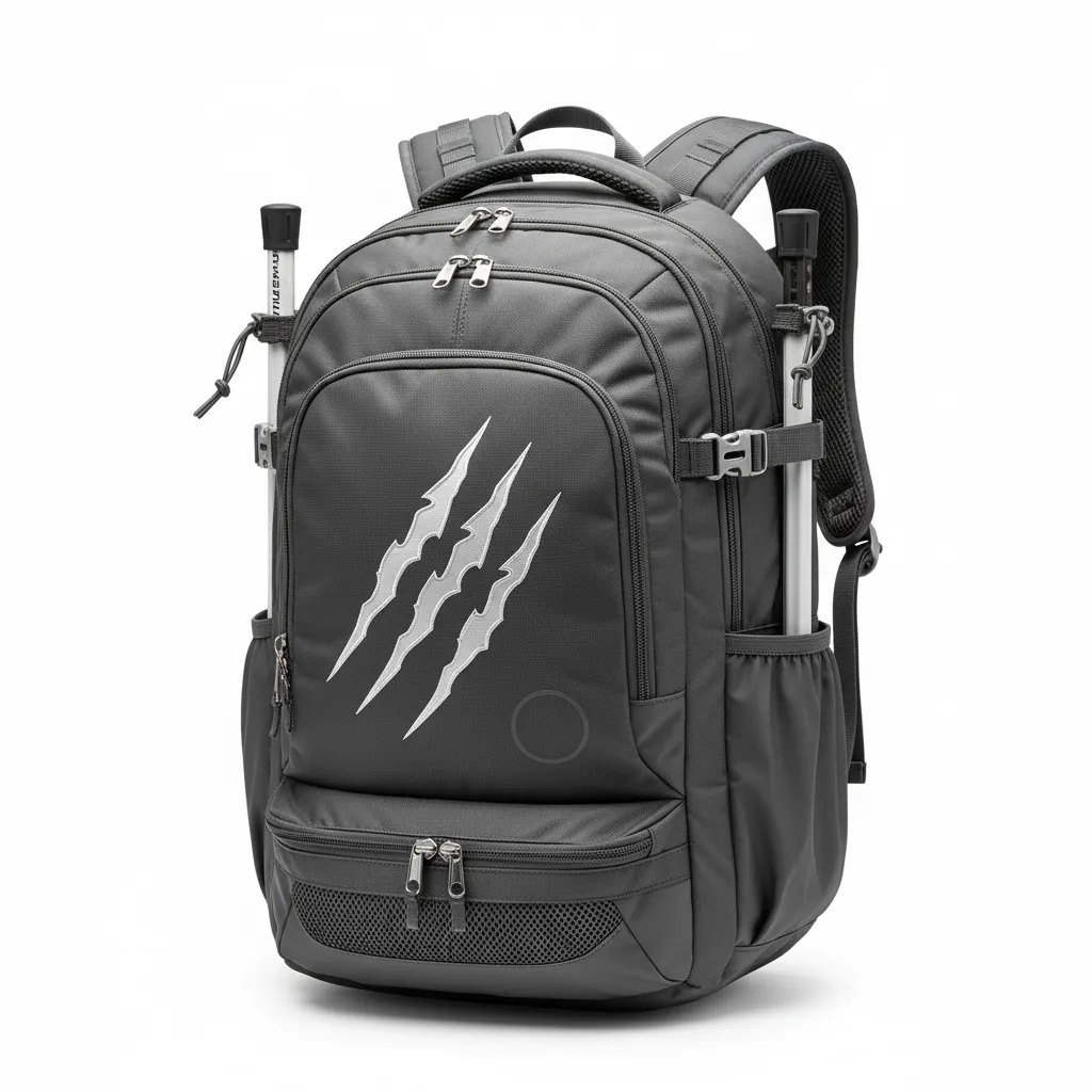 Custom Lacrosse Team Backpack - Grey, Silver - Charcoal Wolf Pack Hunt - Front View - Kinexa Sportswear