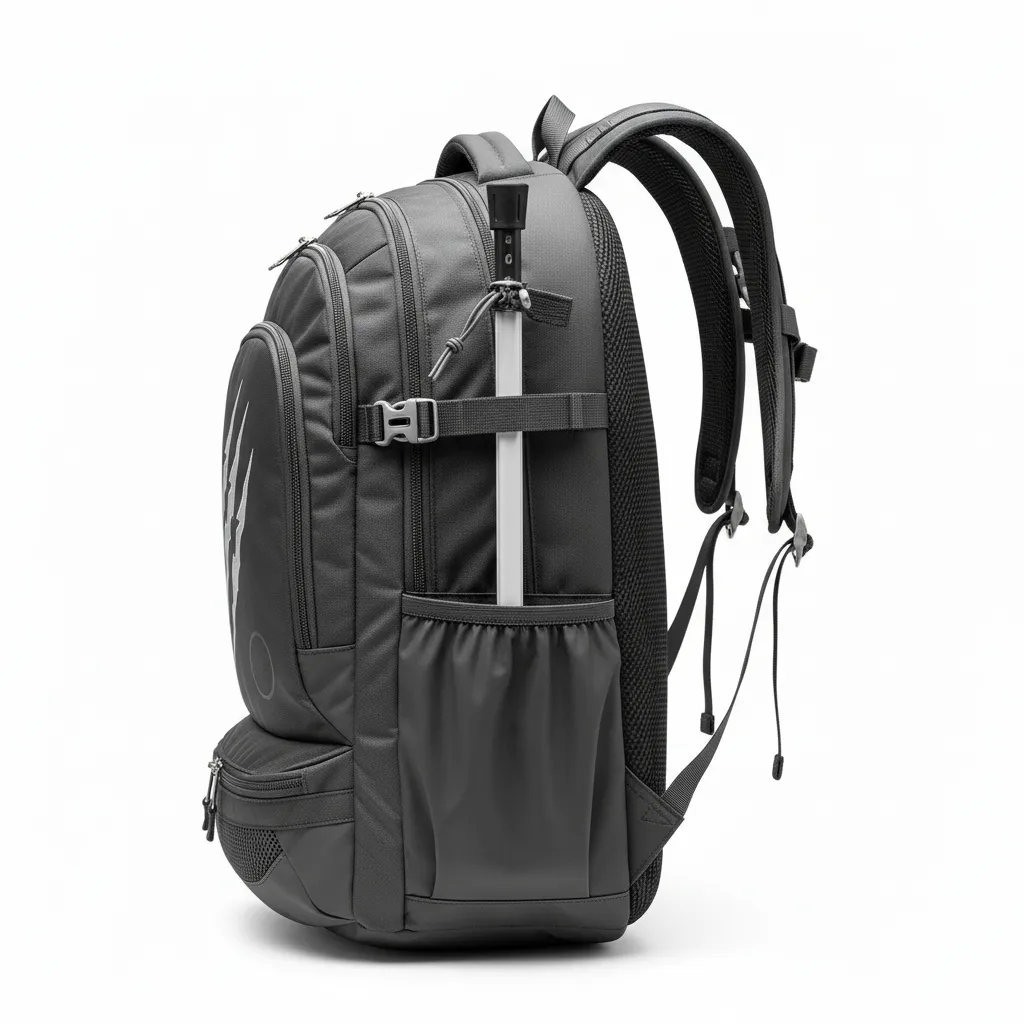 Custom Lacrosse Team Backpack - Grey, Silver - Charcoal Wolf Pack Hunt - Side View - Kinexa Sportswear
