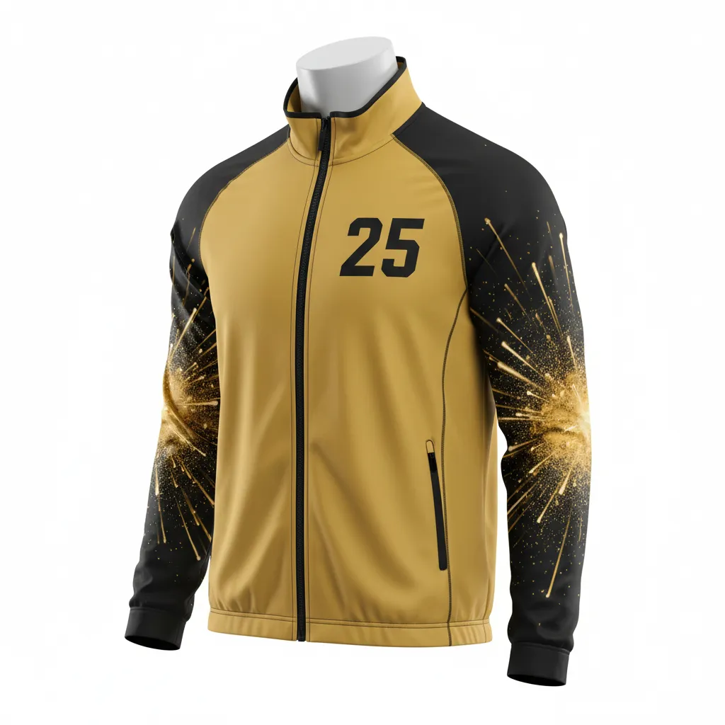 Custom Lacrosse Track Jacket - Gold, Black - Athletic Goal Dust Explosion - Front View - Kinexa Sportswear