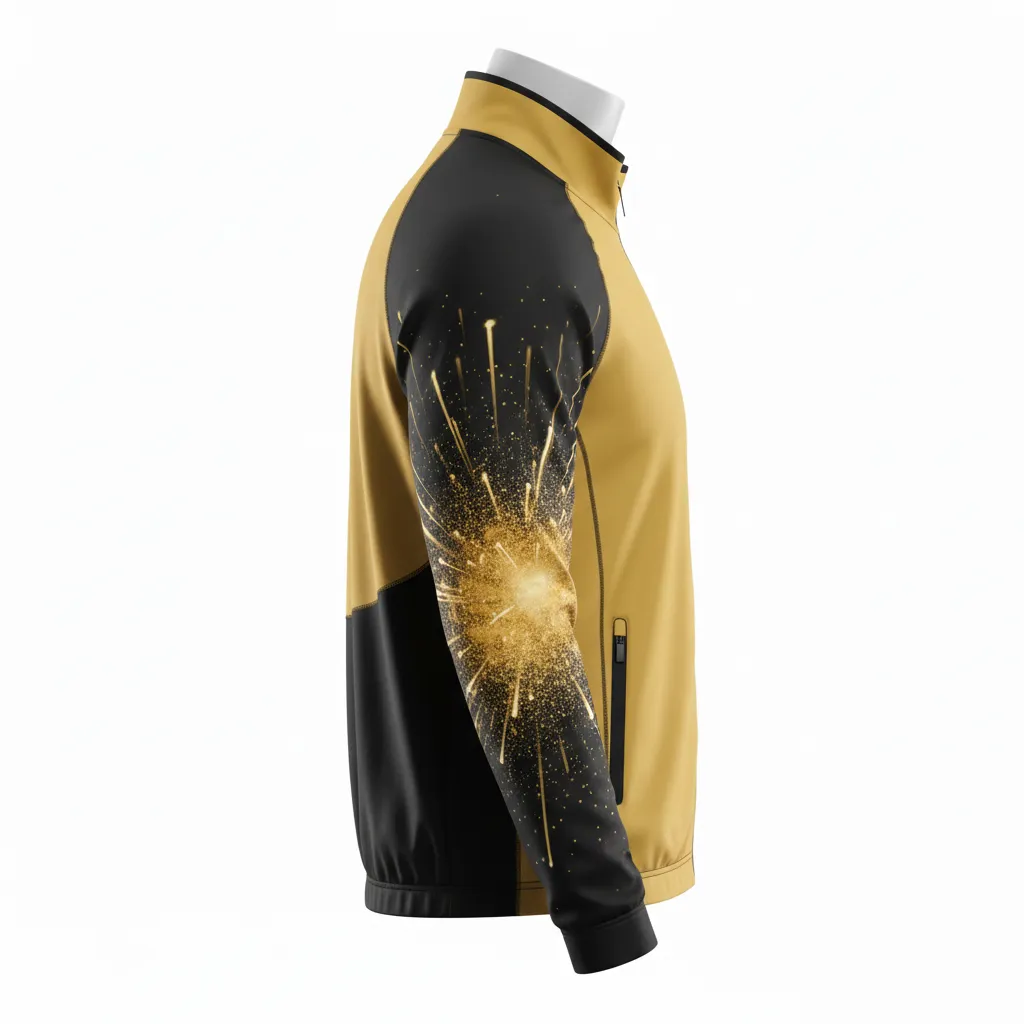 Custom Lacrosse Track Jacket - Gold, Black - Athletic Goal Dust Explosion - Side View - Kinexa Sportswear