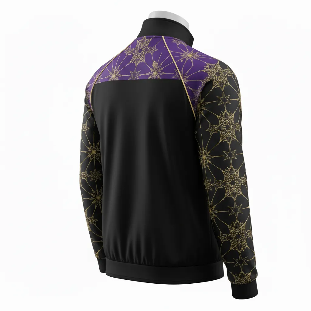 Custom Lacrosse Track Jacket - Black, Gold, Purple - Creator S Game Celestial - Back View - Kinexa Sportswear
