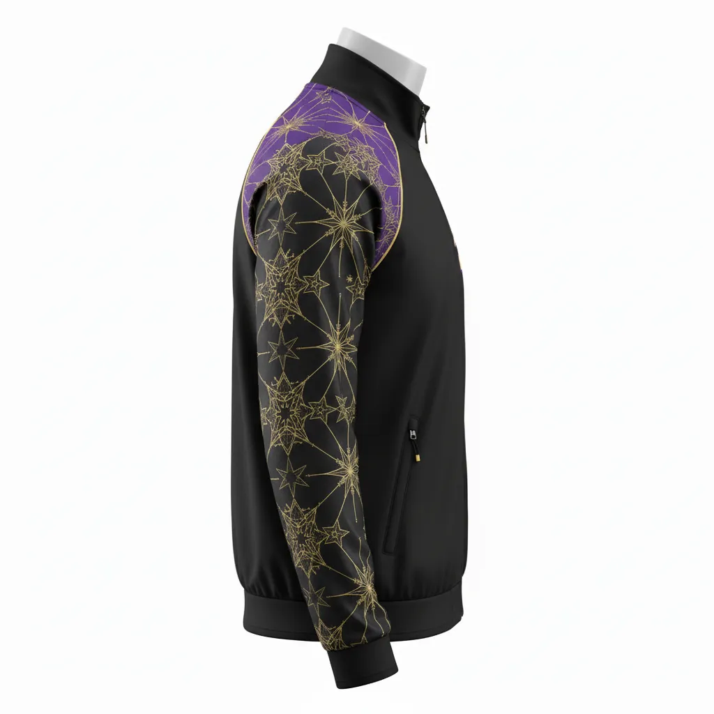 Custom Lacrosse Track Jacket - Black, Gold, Purple - Creator S Game Celestial - Side View - Kinexa Sportswear