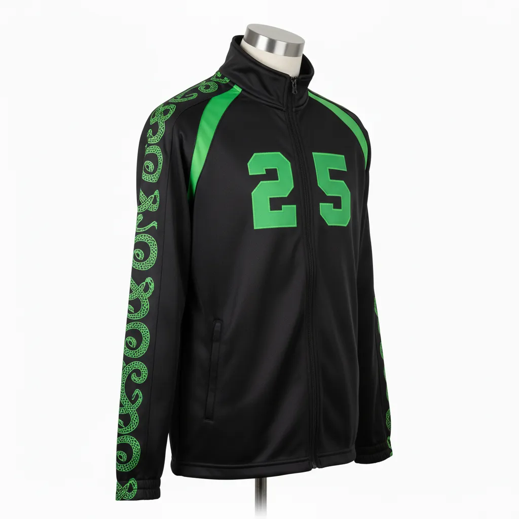 Custom Lacrosse Track Jacket - Black, Green - Neon Serpent Strike - Front View - Kinexa Sportswear