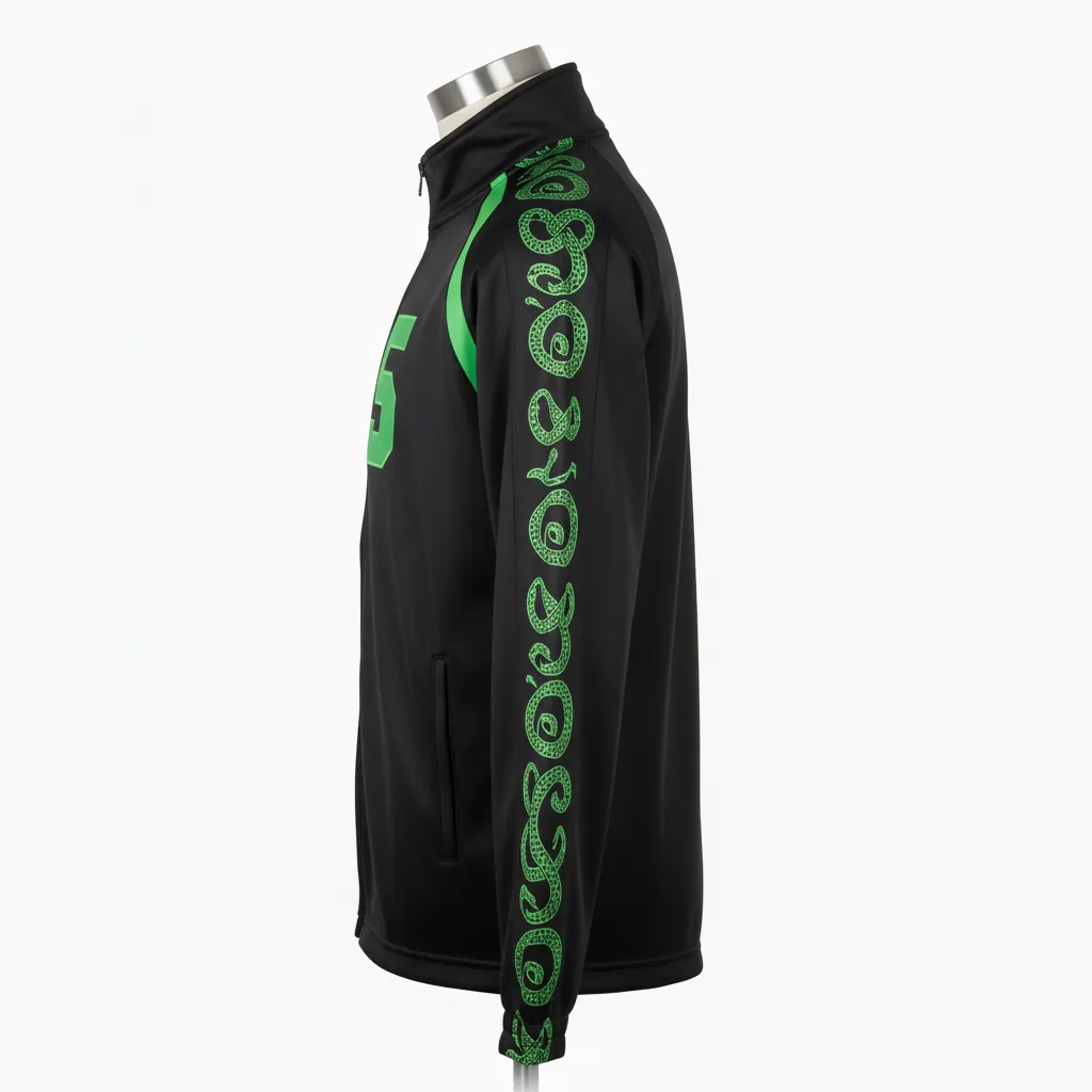 Custom Lacrosse Track Jacket - Black, Green - Neon Serpent Strike - Side View - Kinexa Sportswear