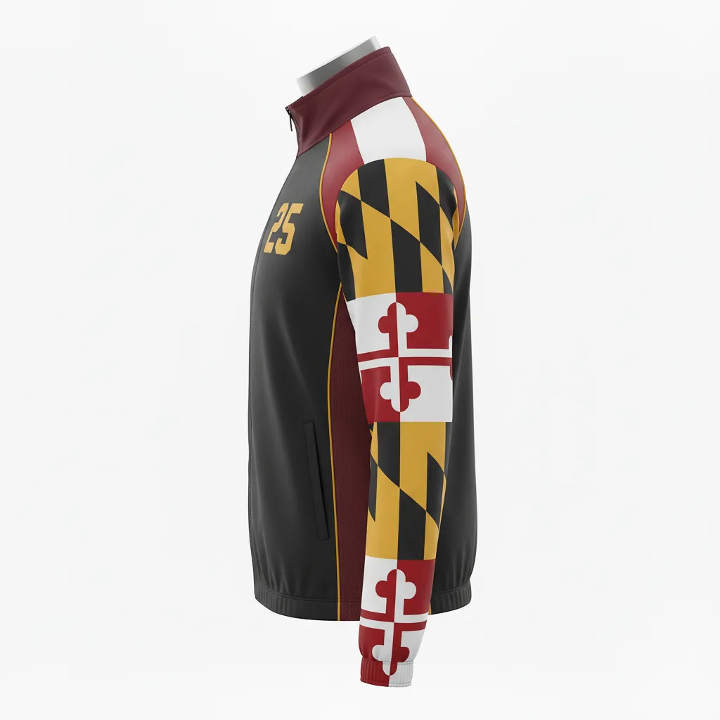 Custom Lacrosse Track Jacket - Black, Red, Gold - Maryland Pride - Side View - Kinexa Sportswear