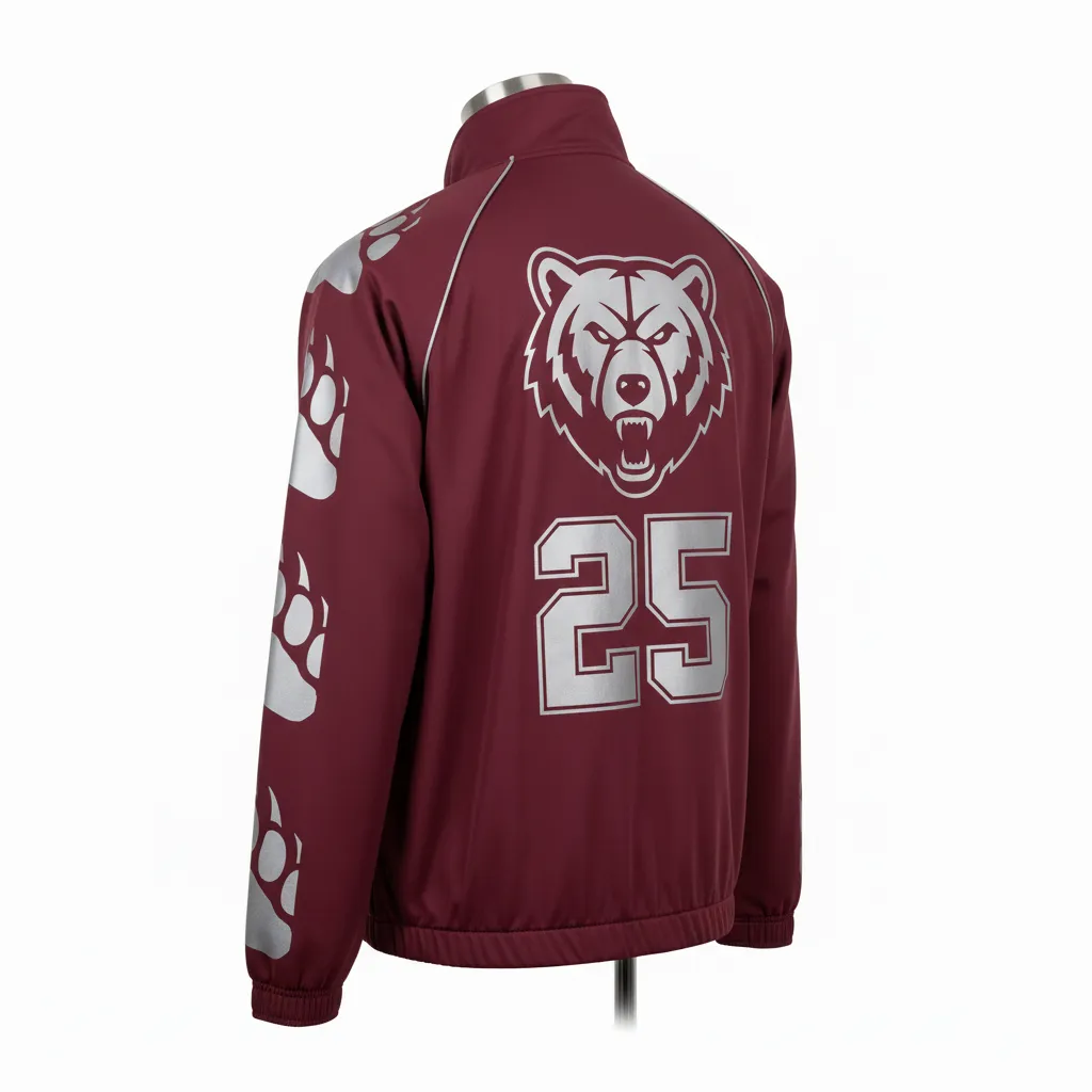 Custom Lacrosse Track Jacket - Burgundy, Silver - Bear Clan Strength - Back View - Kinexa Sportswear