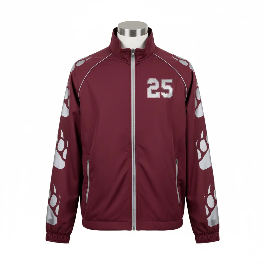 Custom Lacrosse Track Jacket - Burgundy, Silver - Bear Clan Strength - Front View - Kinexa Sportswear