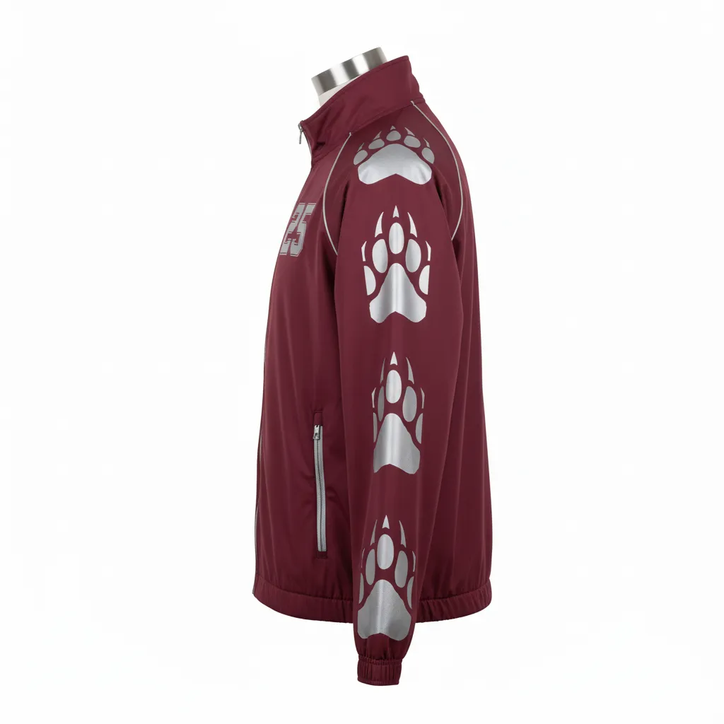 Custom Lacrosse Track Jacket - Burgundy, Silver - Bear Clan Strength - Side View - Kinexa Sportswear
