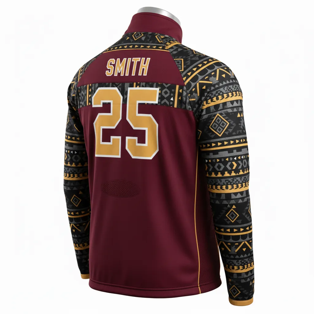 Custom Lacrosse Track Jacket - Burgundy, Gold - Vegas Tribal Clash - Back View - Kinexa Sportswear