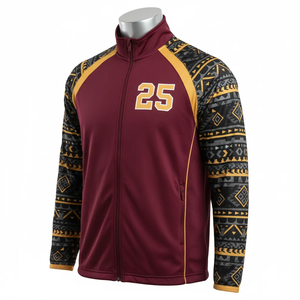 Custom Lacrosse Track Jacket - Burgundy, Gold - Vegas Tribal Clash - Front View - Kinexa Sportswear