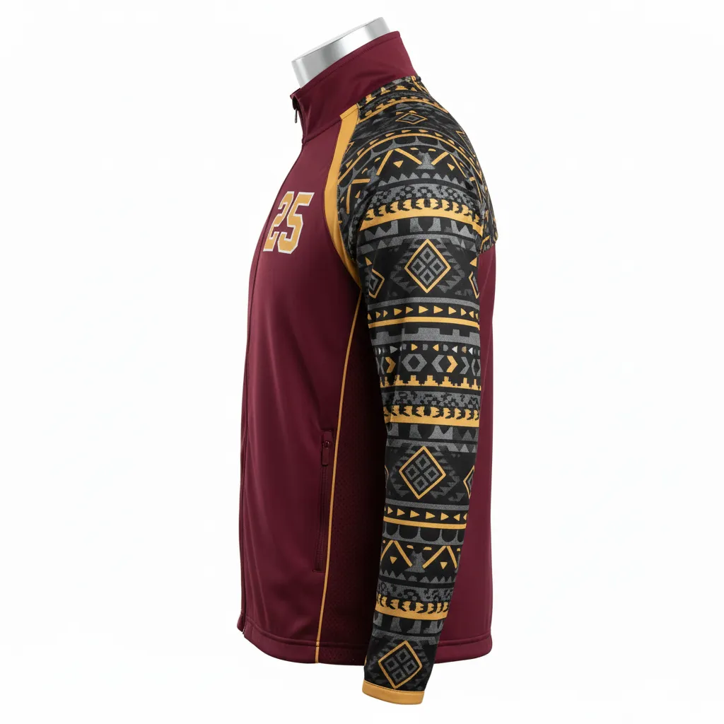 Custom Lacrosse Track Jacket - Burgundy, Gold - Vegas Tribal Clash - Side View - Kinexa Sportswear