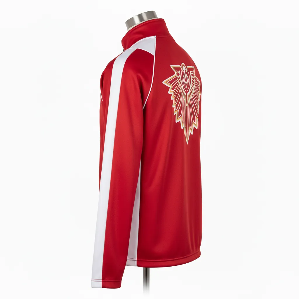 Custom Lacrosse Track Jacket - Red, White - Cardinal Thunderbird Spirit - Back View - Kinexa Sportswear