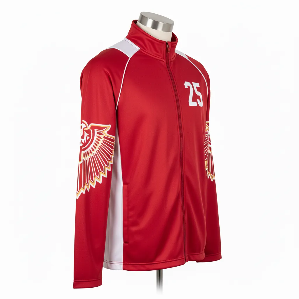 Custom Lacrosse Track Jacket - Red, White - Cardinal Thunderbird Spirit - Front View - Kinexa Sportswear