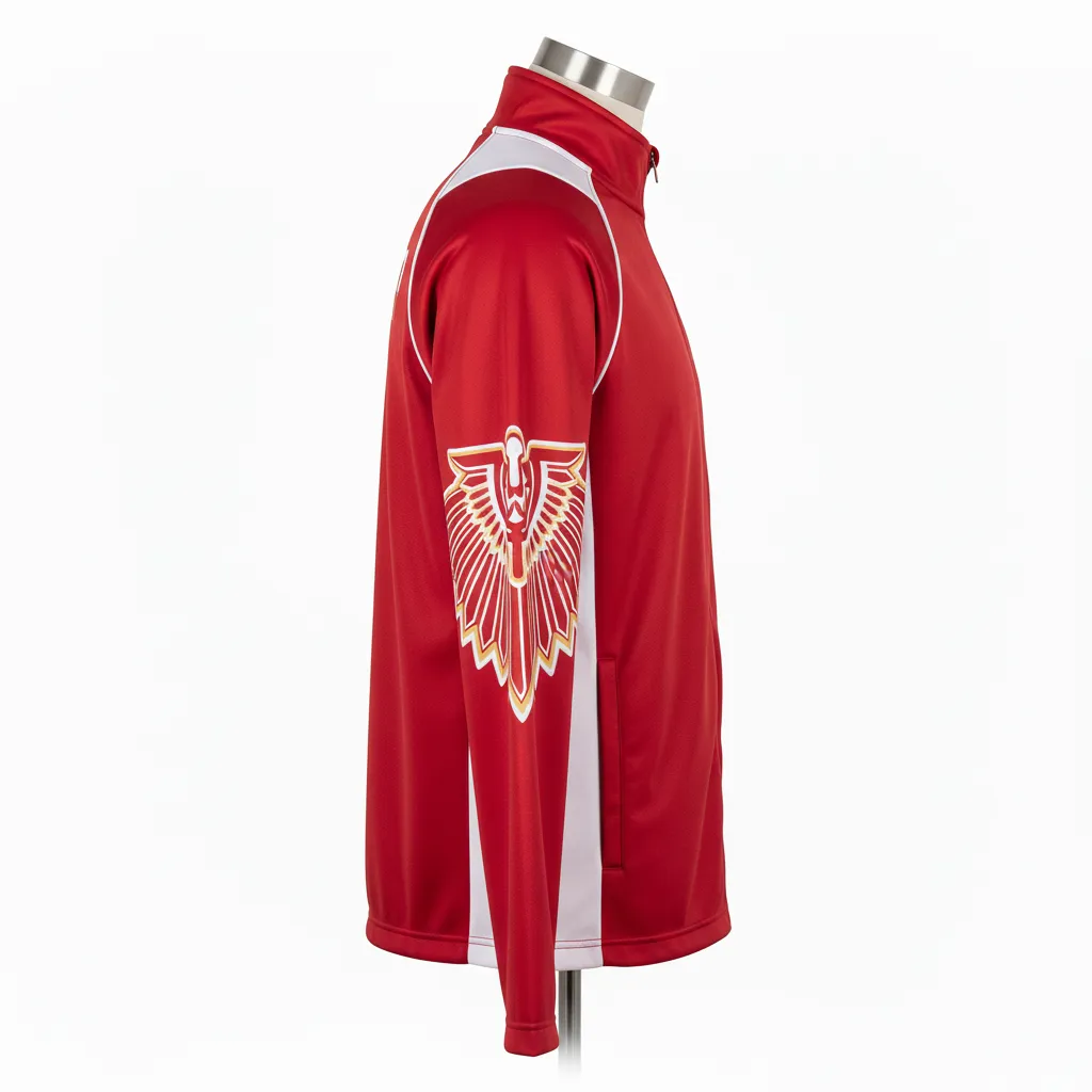 Custom Lacrosse Track Jacket - Red, White - Cardinal Thunderbird Spirit - Side View - Kinexa Sportswear