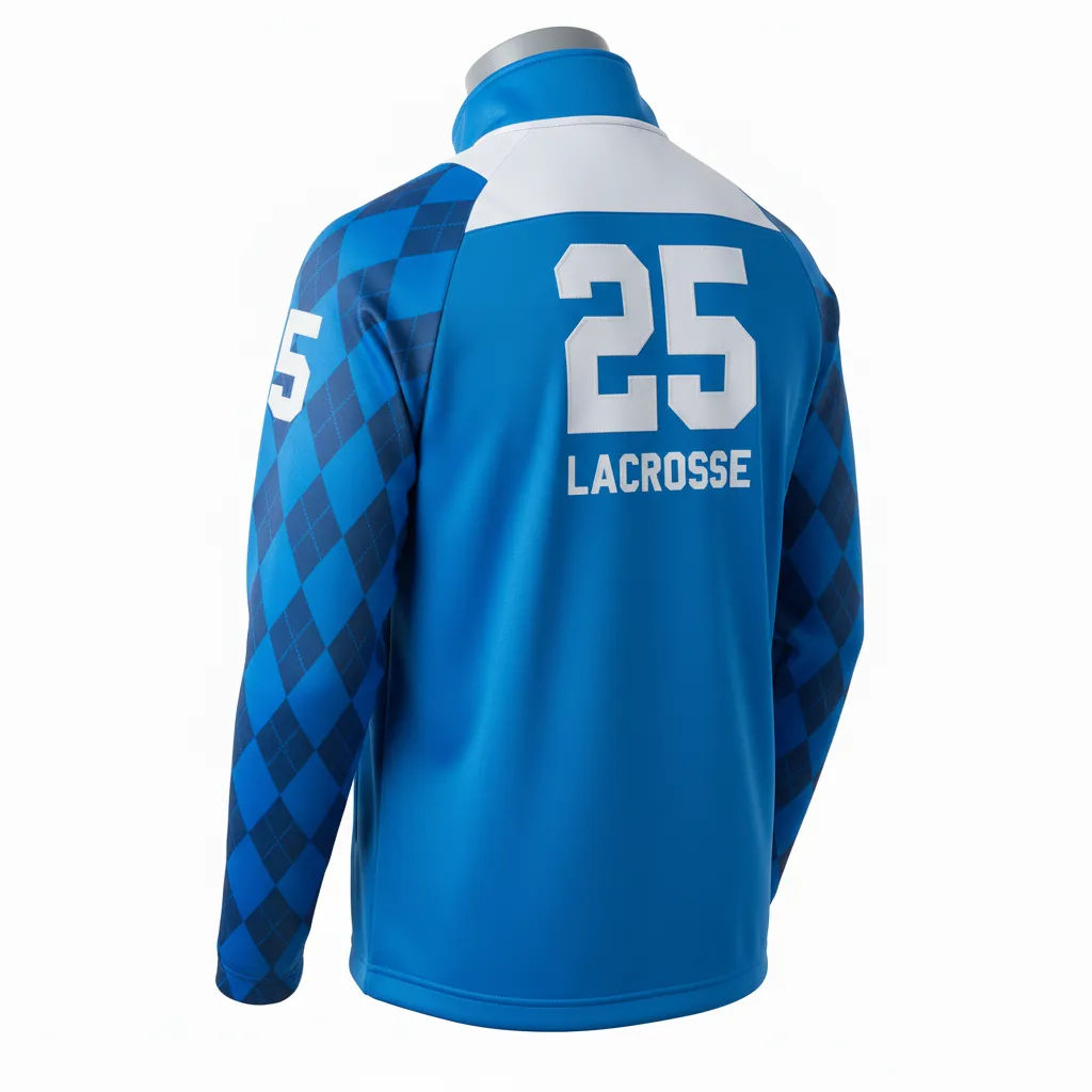 Custom Lacrosse Track Jacket - Blue, White, Blue - Carolina Tar Heel - Back View - Kinexa Sportswear