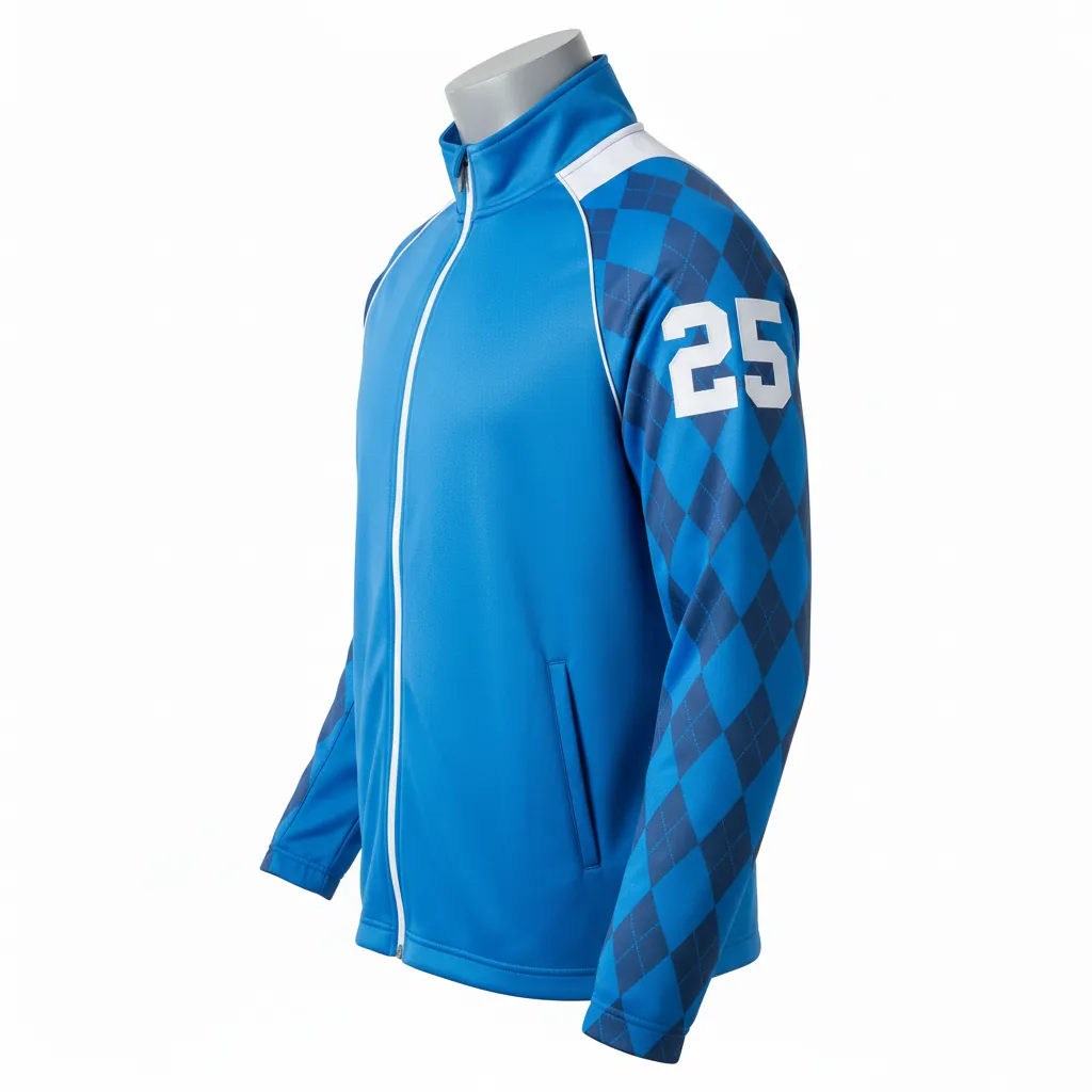Custom Lacrosse Track Jacket - Blue, White, Blue - Carolina Tar Heel - Side View - Kinexa Sportswear