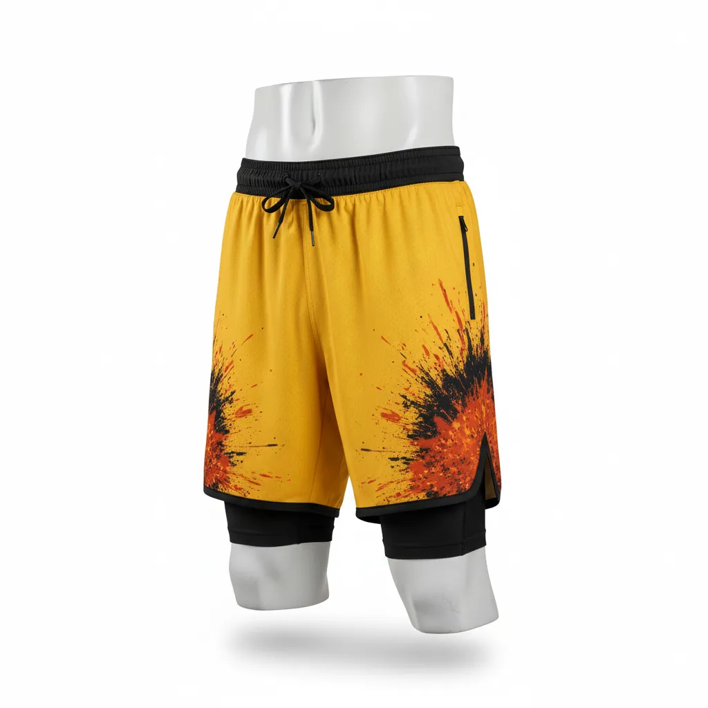 Custom Lacrosse Training Shorts - Gold, Black - Athletic Goal Dust Explosion - Front View - Kinexa Sportswear