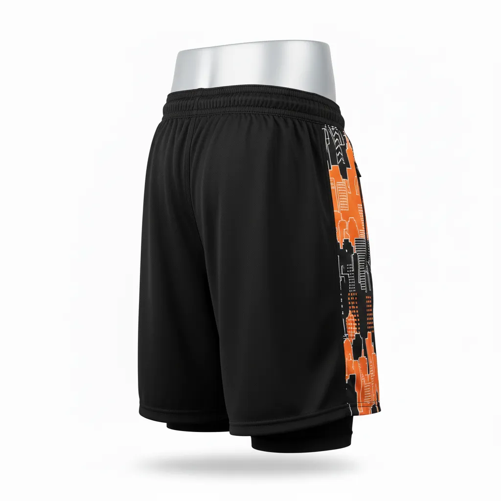 Custom Lacrosse Training Shorts - Black, Orange, White - Long Island Strong - Back View - Kinexa Sportswear