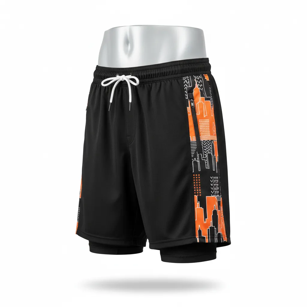 Custom Lacrosse Training Shorts - Black, Orange, White - Long Island Strong - Front View - Kinexa Sportswear
