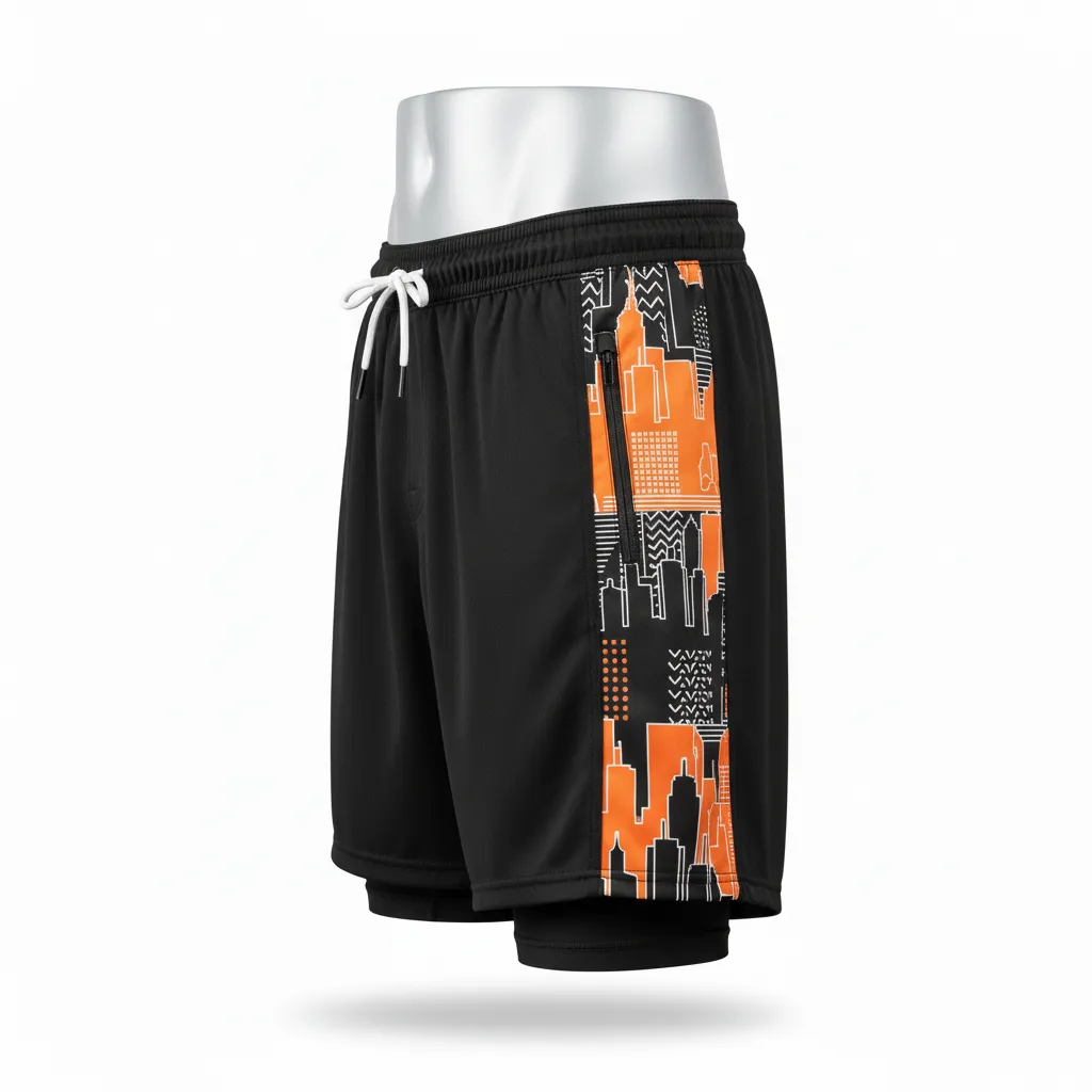 Custom Lacrosse Training Shorts - Black, Orange, White - Long Island Strong - Side View - Kinexa Sportswear