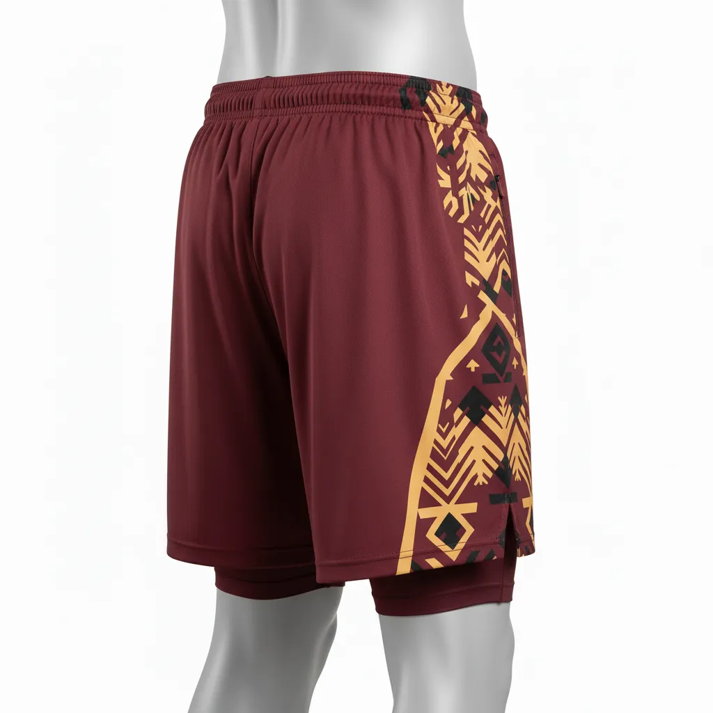 Custom Lacrosse Training Shorts - Burgundy, Gold - Vegas Tribal Clash - Back View - Kinexa Sportswear
