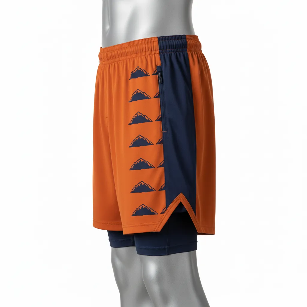 Custom Lacrosse Training Shorts - Burnt, Orange, Navy - Upstate Mountain - Side View - Kinexa Sportswear
