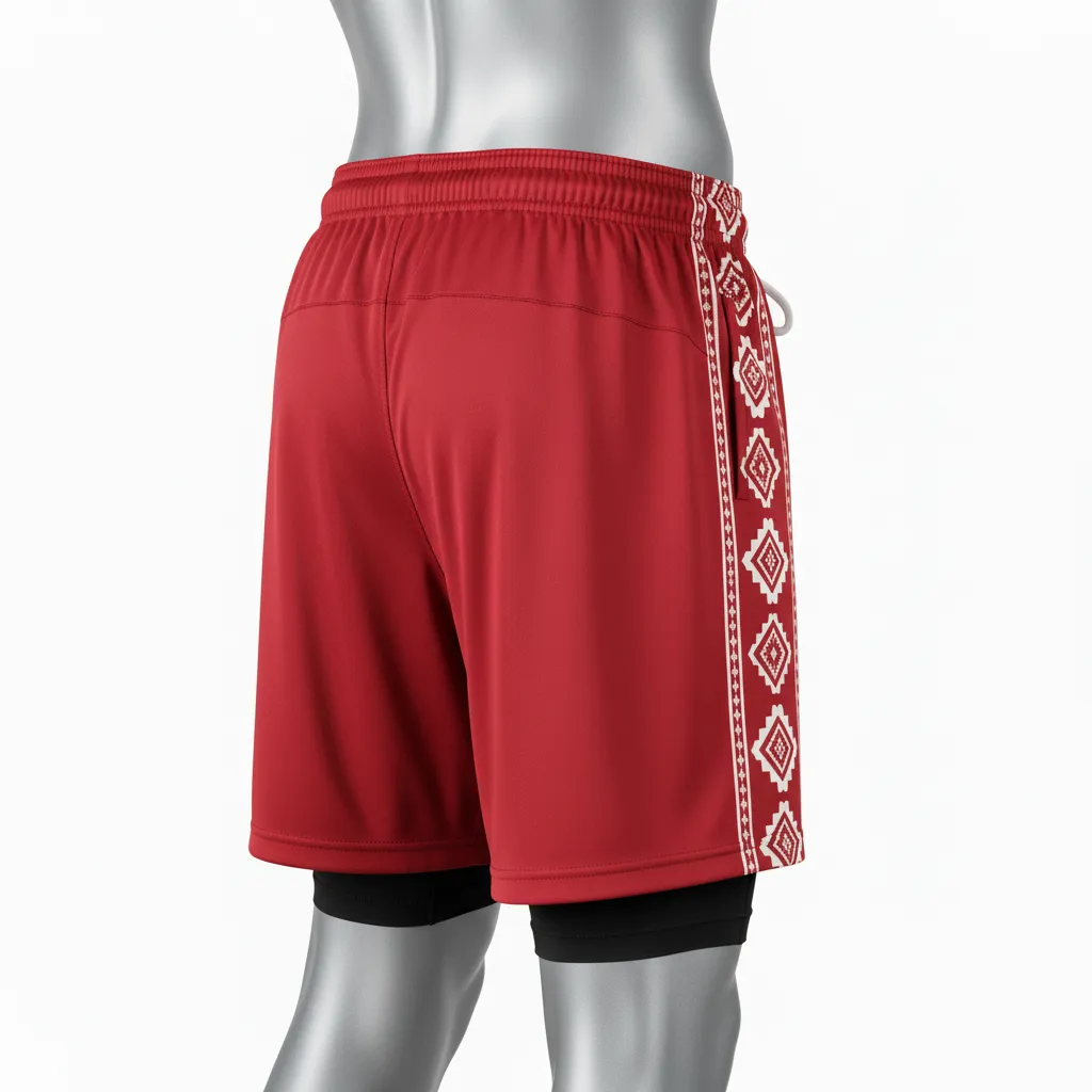 Custom Lacrosse Training Shorts - Red, White - Cardinal Thunderbird Spirit - Front View - Kinexa Sportswear