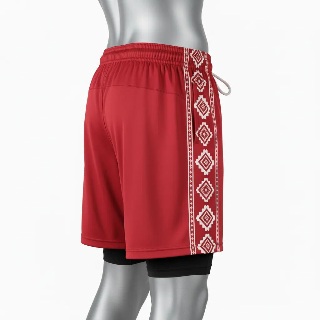 Custom Lacrosse Training Shorts - Red, White - Cardinal Thunderbird Spirit - Side View - Kinexa Sportswear