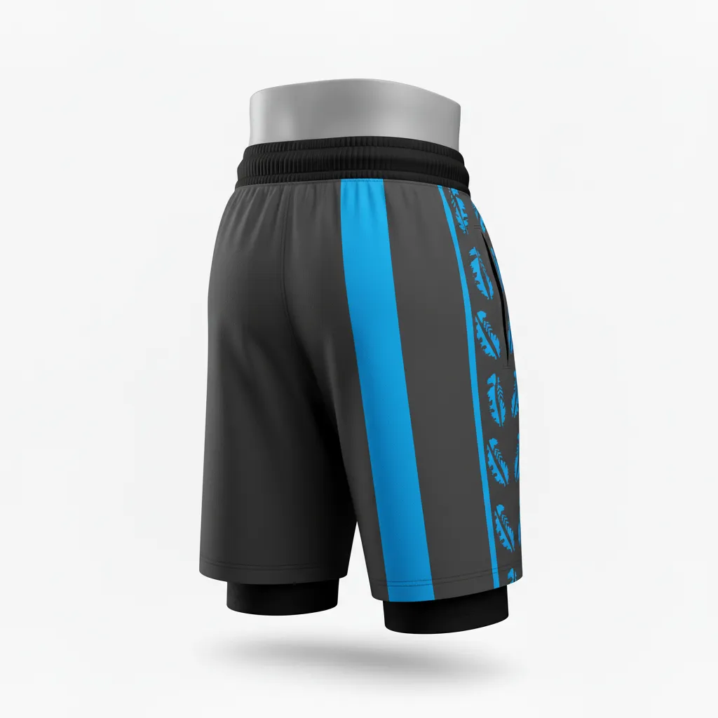 Custom Lacrosse Training Shorts - Blue - Charcoal Electric Cleat Marks Trail - Back View - Kinexa Sportswear