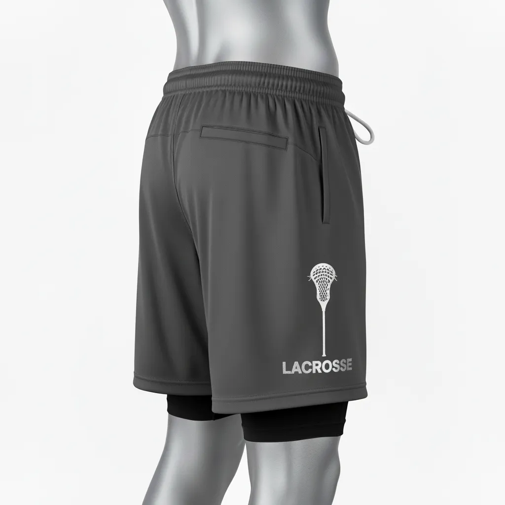 Custom Lacrosse Training Shorts - Grey, Silver - Charcoal Wolf Pack Hunt - Back View - Kinexa Sportswear
