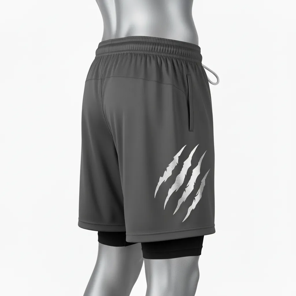 Custom Lacrosse Training Shorts - Grey, Silver - Charcoal Wolf Pack Hunt - Front View - Kinexa Sportswear