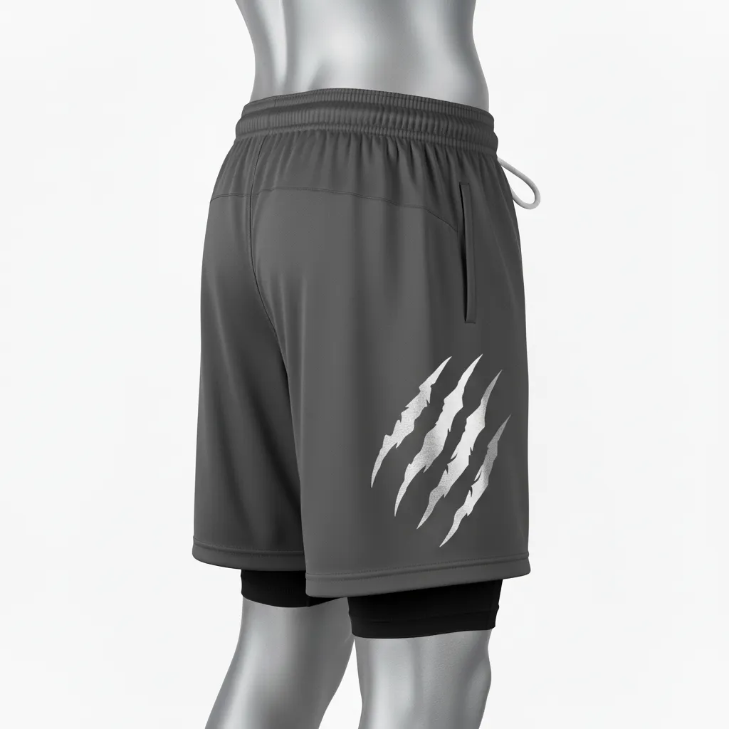 Custom Lacrosse Training Shorts - Grey, Silver - Charcoal Wolf Pack Hunt - Side View - Kinexa Sportswear