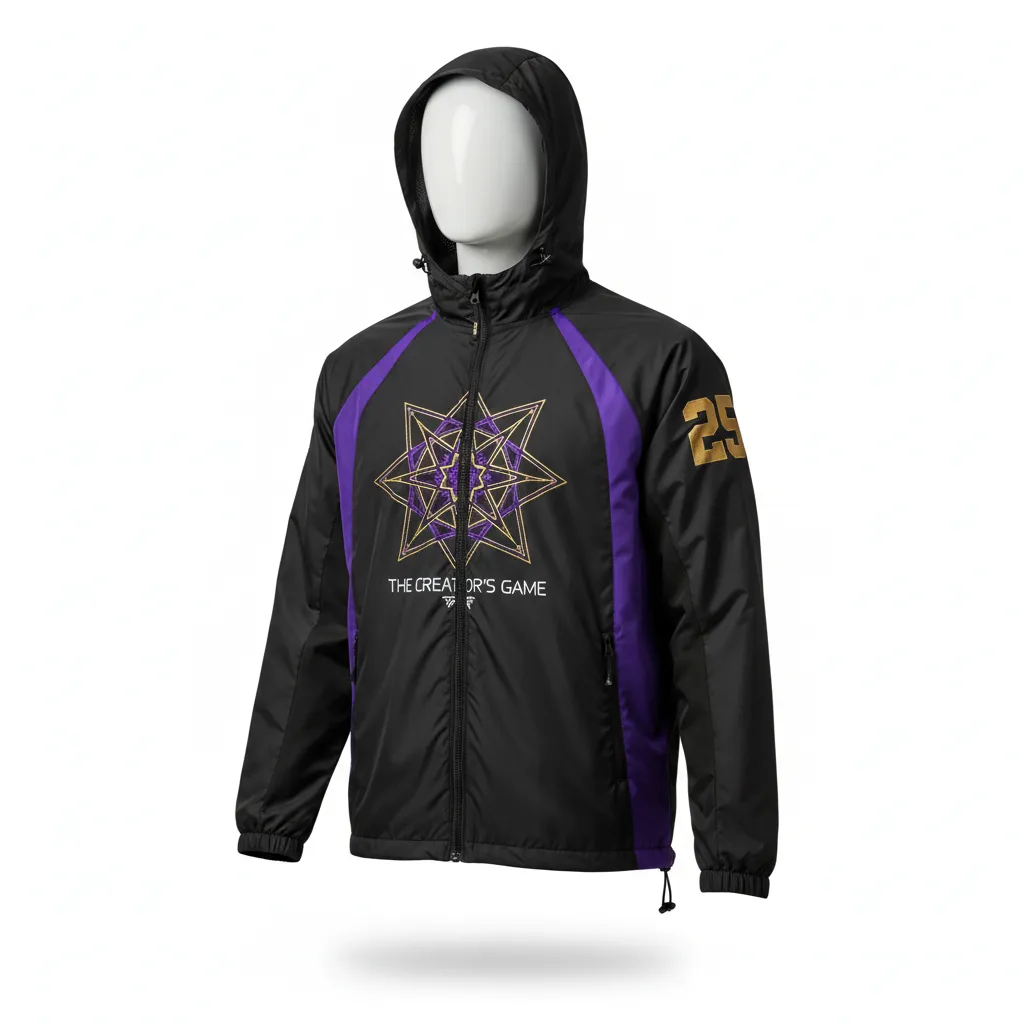 Custom Lacrosse Windbreaker - Black, Gold, Purple - Creator S Game Celestial - Front View - Kinexa Sportswear