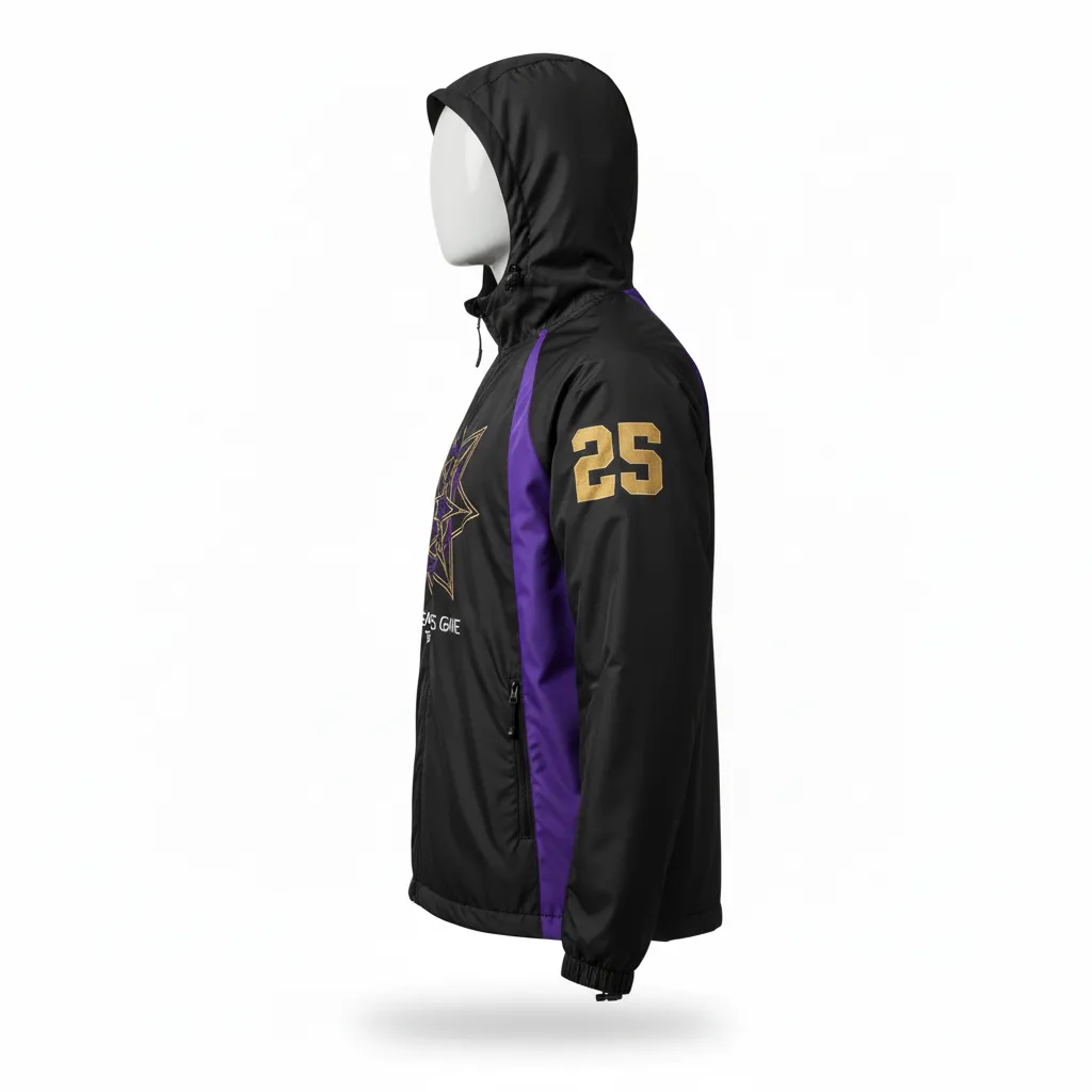Custom Lacrosse Windbreaker - Black, Gold, Purple - Creator S Game Celestial - Side View - Kinexa Sportswear