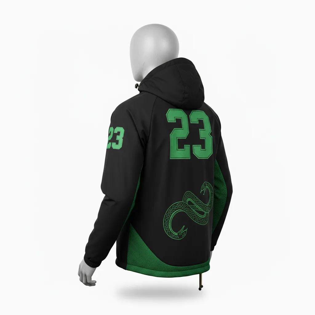 Custom Lacrosse Windbreaker - Black, Green - Neon Serpent Strike - Back View - Kinexa Sportswear