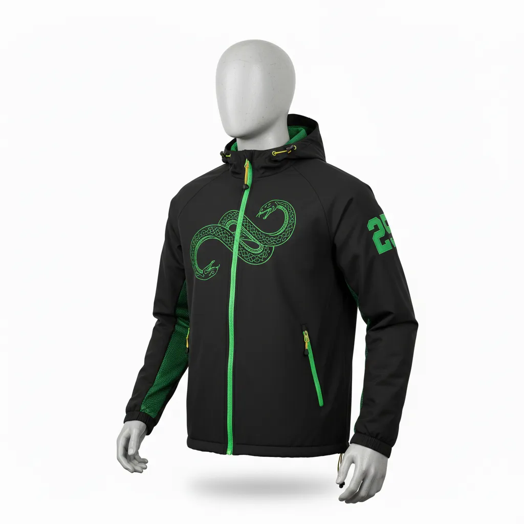 Custom Lacrosse Windbreaker - Black, Green - Neon Serpent Strike - Front View - Kinexa Sportswear