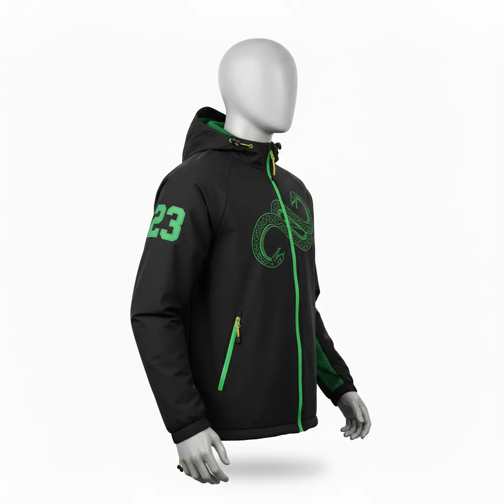 Custom Lacrosse Windbreaker - Black, Green - Neon Serpent Strike - Side View - Kinexa Sportswear