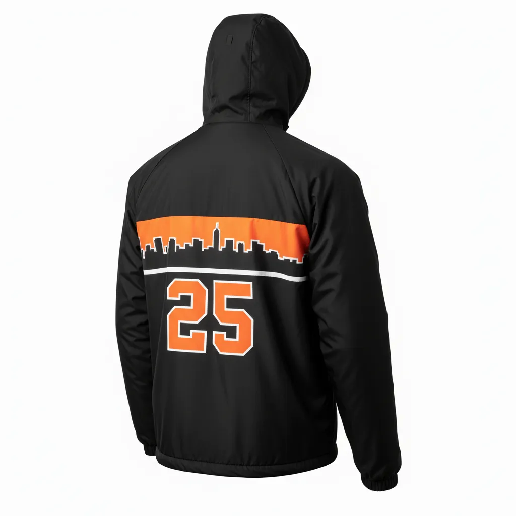Custom Lacrosse Windbreaker - Black, Orange, White - Long Island Strong - Back View - Kinexa Sportswear