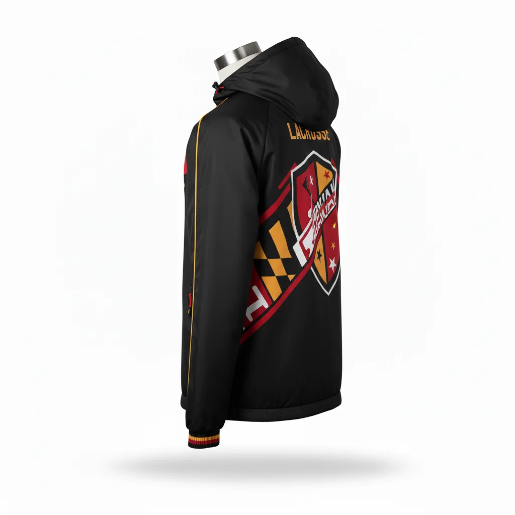Custom Lacrosse Windbreaker - Black, Red, Gold - Maryland Pride - Back View - Kinexa Sportswear