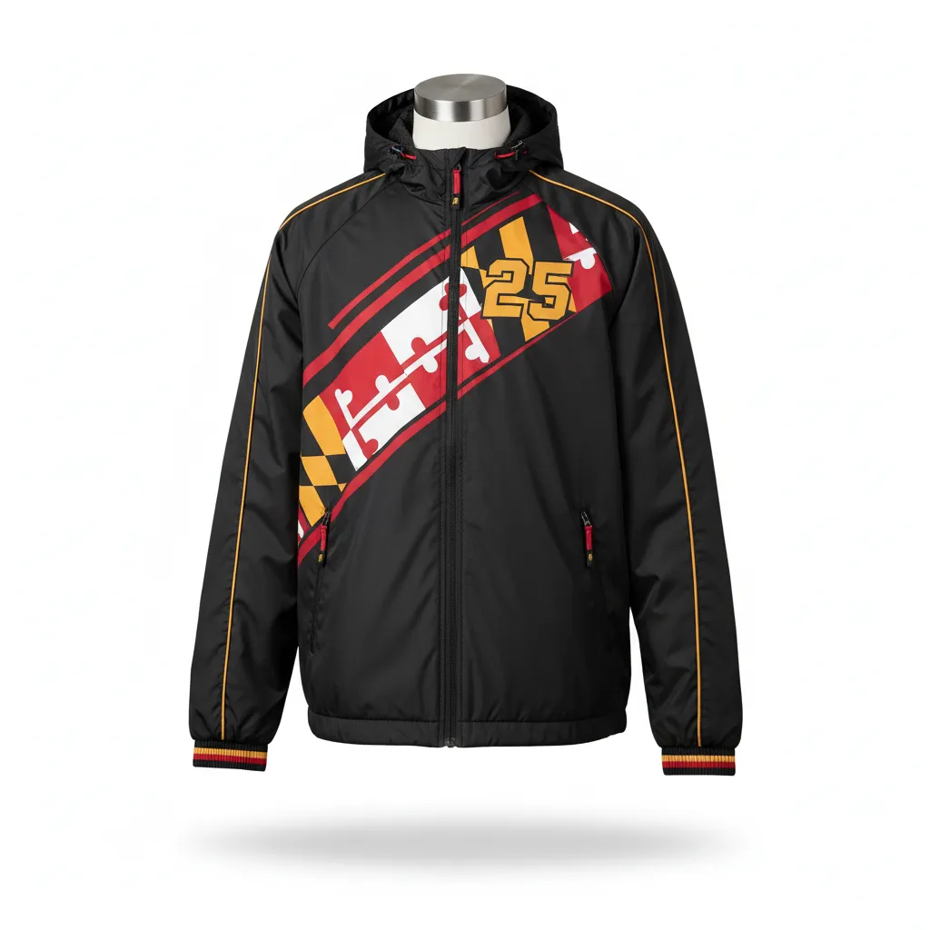 Custom Lacrosse Windbreaker - Black, Red, Gold - Maryland Pride - Front View - Kinexa Sportswear