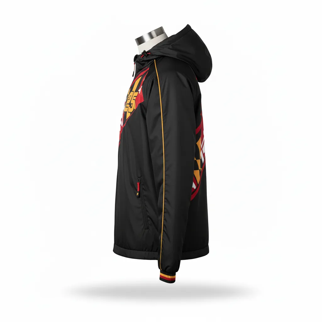 Custom Lacrosse Windbreaker - Black, Red, Gold - Maryland Pride - Side View - Kinexa Sportswear