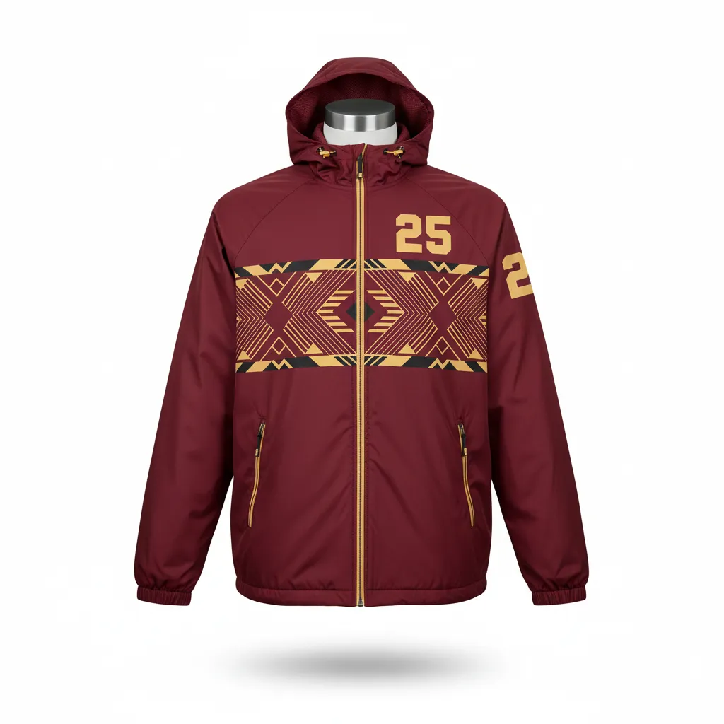 Custom Lacrosse Windbreaker - Burgundy, Gold - Vegas Tribal Clash - Front View - Kinexa Sportswear