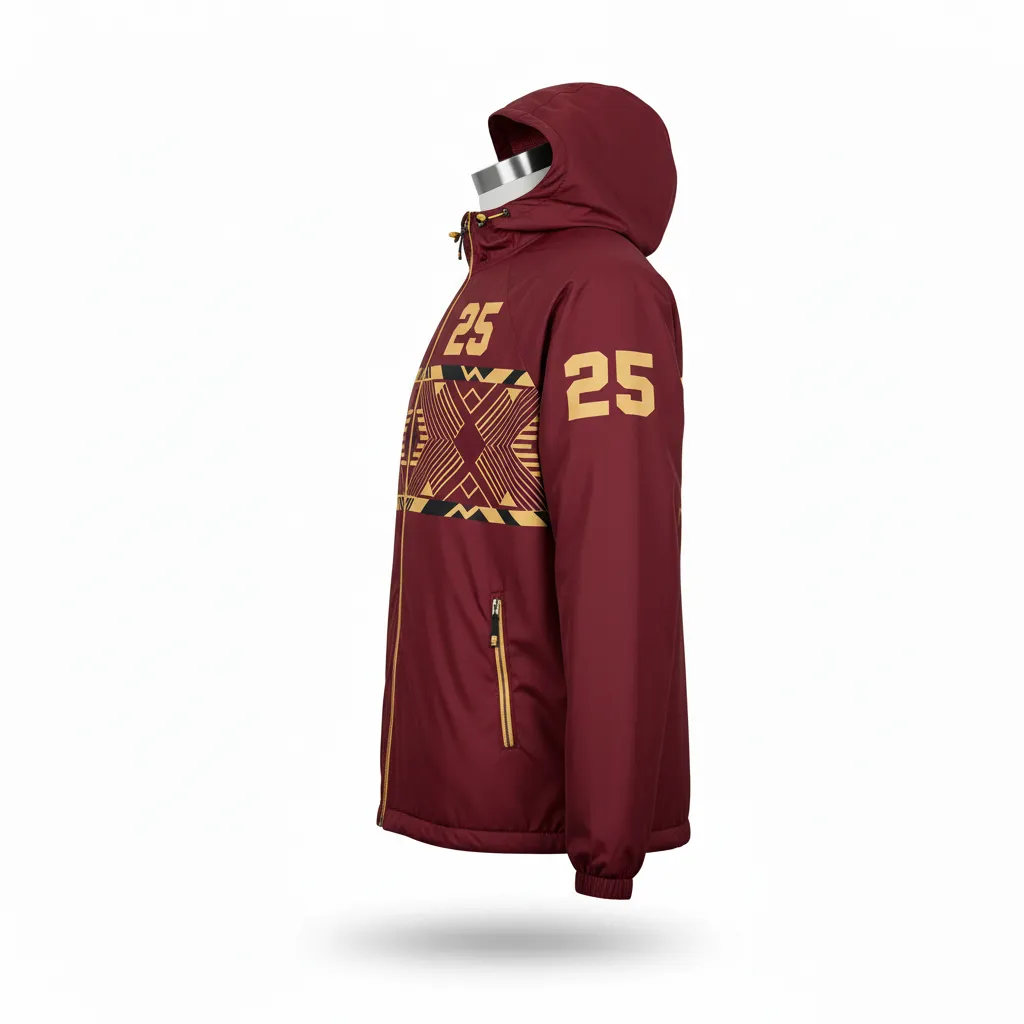 Custom Lacrosse Windbreaker - Burgundy, Gold - Vegas Tribal Clash - Side View - Kinexa Sportswear