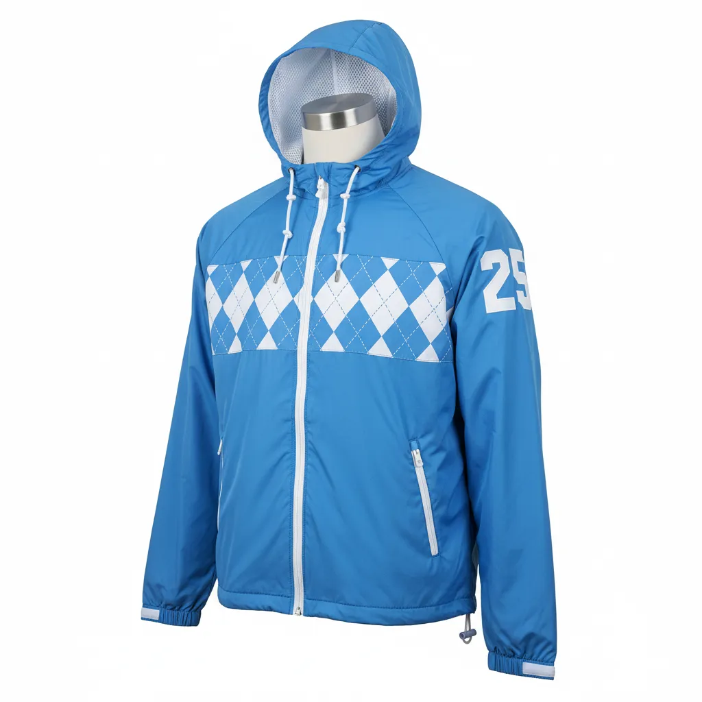 Custom Lacrosse Windbreaker - Blue, White, Blue - Carolina Tar Heel - Front View - Kinexa Sportswear