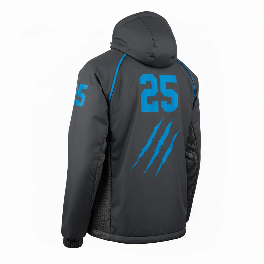 Custom Lacrosse Windbreaker - Blue - Charcoal Electric Cleat Marks Trail - Back View - Kinexa Sportswear
