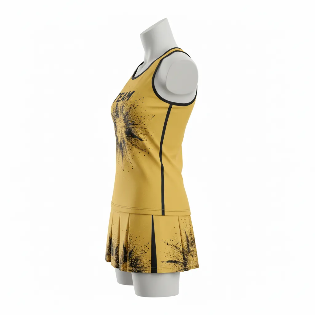 Custom Lacrosse Women Lacrosse Uniform - Gold, Black - S Athletic Goal Dust Explosion - Side View - Kinexa Sportswear