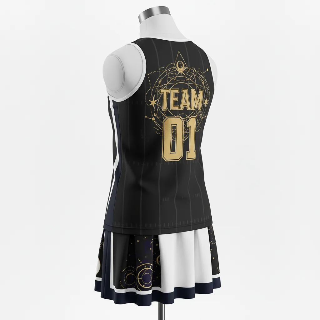Custom Lacrosse Women Lacrosse Uniform - Black, Gold, Purple - S Creator S Game Celestial - Back View - Kinexa Sportswear